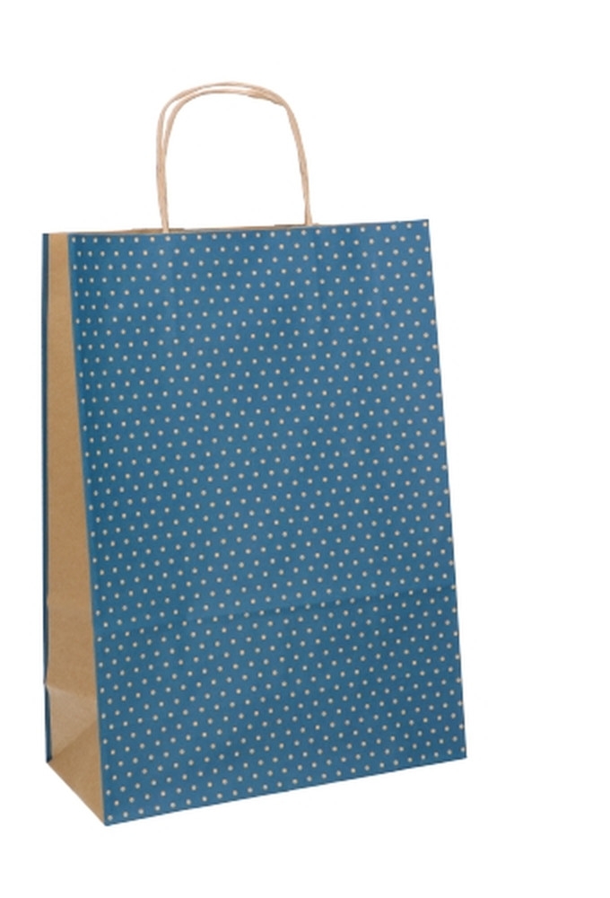 Papieren Draagtas Met Handvat Dots Kraft Blauw 26x12x36cm 25stuks