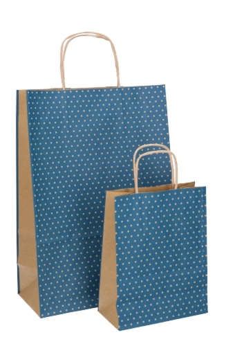 Papieren Draagtas Met Handvat Dots Kraft Blauw 26x12x36cm 25stuks