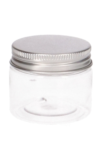 Plastic Potje Met Zilveren Schroefdeksel 5x4cm inhoud 50ml 12stuks