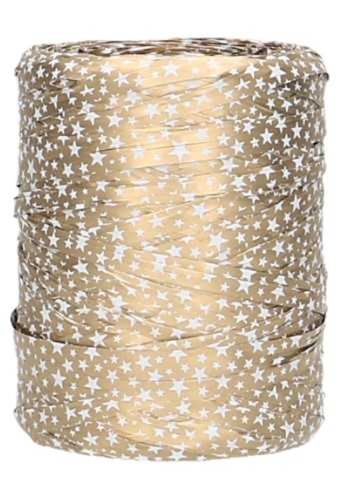 Raffia Linten Trend Goud & Witte Sterren 5mm x 200 meter