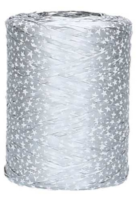 Raffia Linten Trend Zilver & Witte Sterren 5mm x 200 meter