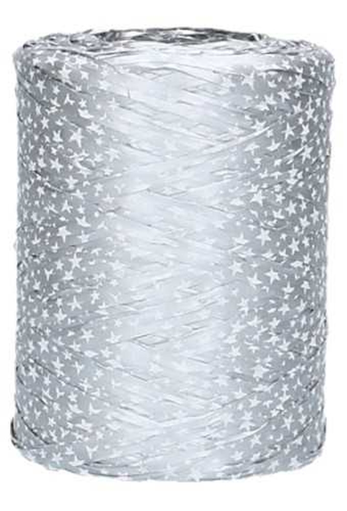 Raffia Linten Trend Zilver & Witte Sterren 5mm x 200 meter