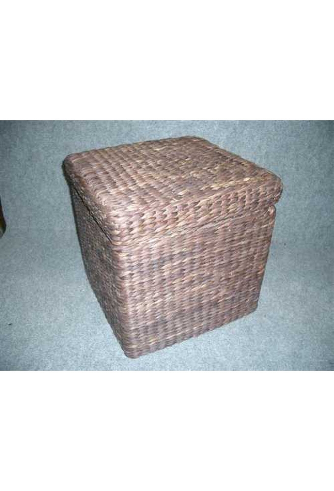 Rietenmanden Tabouret donker met los deksel 33x33x32cm 2stuks