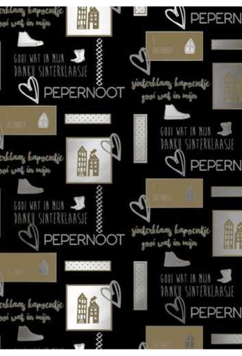 Sintpapier Metaalpapier Love Sint Zwart Goud 50cm x 125m OP IS OP