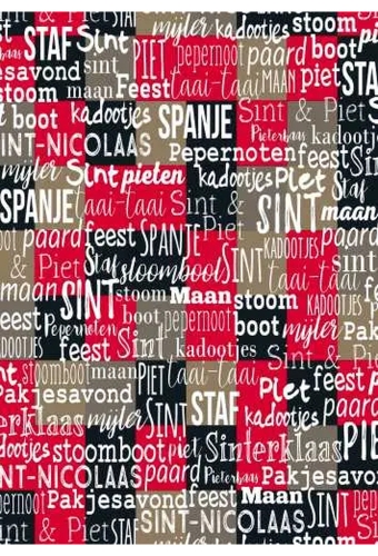 Sintpapier Trendy Handlettering Rood Zwart Goud 70cm x 125meter