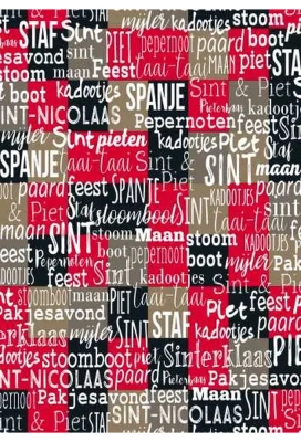 Sintpapier Trendy Handlettering Rood Zwart Goud 70cm x 125meter