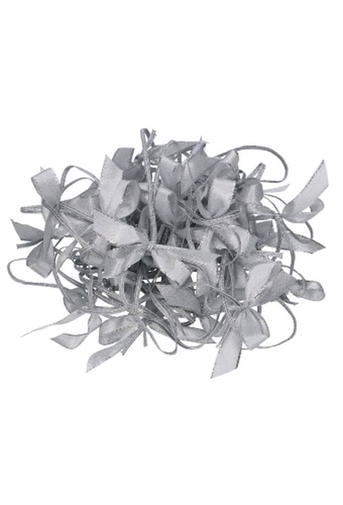 Strikje Metallic Lint Zilver Met Elastiek 20cm 7x6cm 100stuks