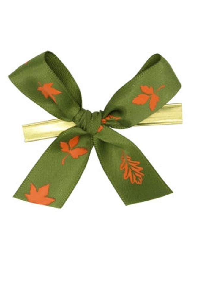 Strikje Satijn Herfstblad Olijf & Oranje Met Clip 6x6cm 250stuks