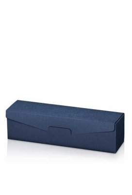 Wijndoos 1 fles Liggend Relief Blauw 9x9x35.5cm 50stuks