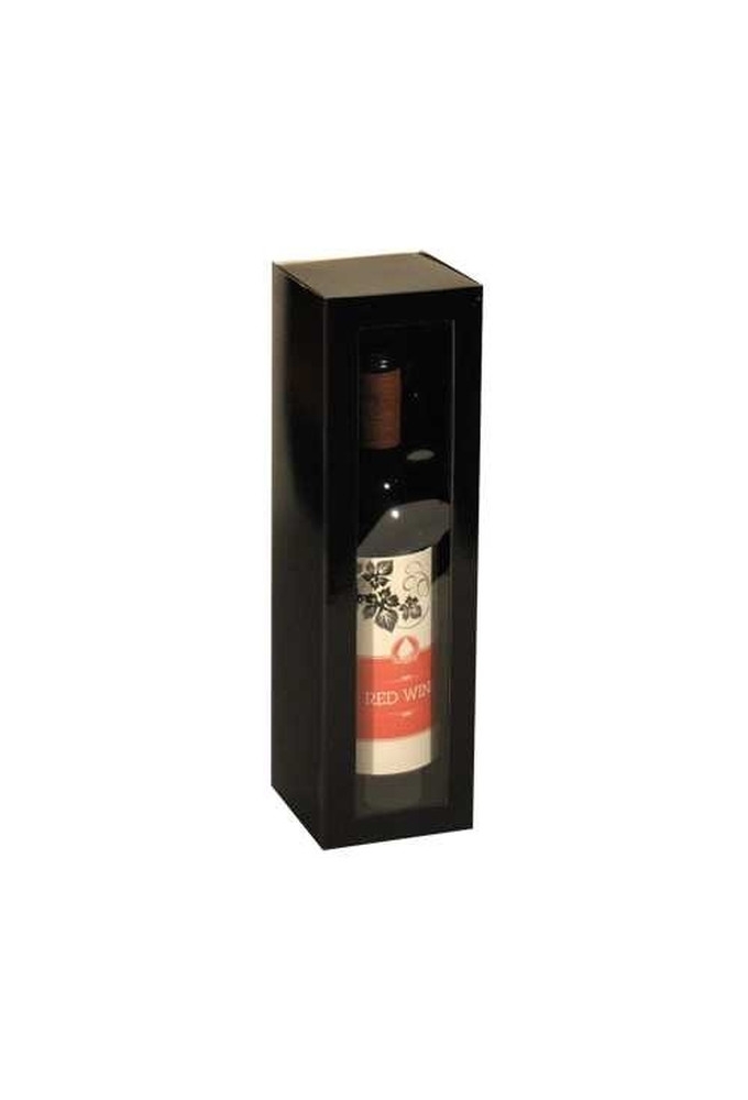 Wijndoos 1 fles Schuifdoos Venster Zwart 34x9.5x10cm 25stuks