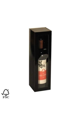 Wijndoos 1 fles Schuifdoos Venster Zwart 34x9.5x10cm 25stuks