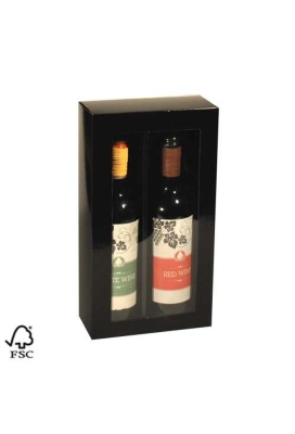 Wijndoos 2 fles Schuifdoos Venster Zwart 34x18.2x9cm 25stuks