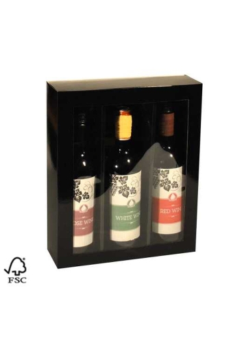 Wijndoos 3 fles Schuifdoos Venster Zwart 34x27.7x9cm 25stuks