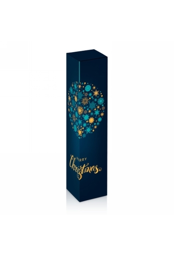 Wijndoos Merry Christmas Blauw 1 Fles 7.7x7.7x35.5cm 50stuks