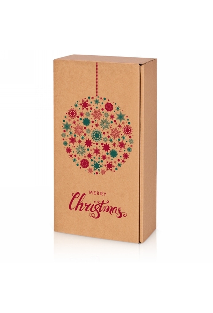 Wijndoos Merry Christmas Kraft 2 Fles 36x18x9cm 25stuks