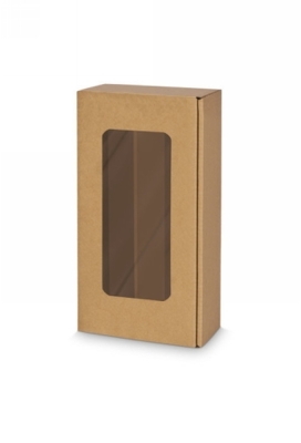 Wijndoos Naturel met venster 36x18x9cm 2 fles 25stuks