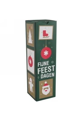 Wijndozen 1-Fles Fijne Feestdagen Groen 9.5x9.5x33cm 10stuks