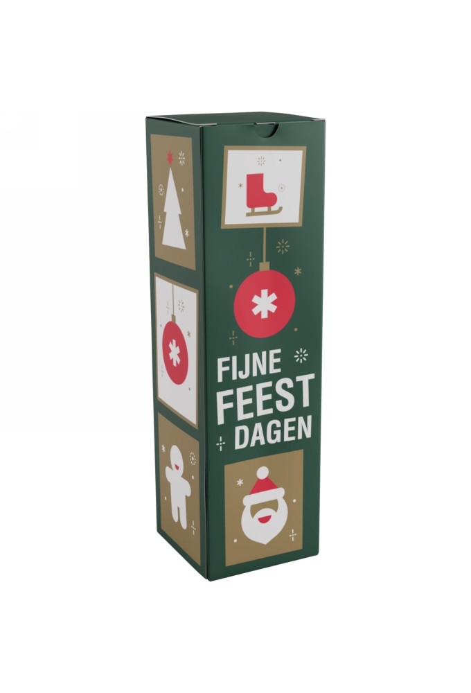 Wijndozen 1-Fles Fijne Feestdagen Groen 9.5x9.5x33cm 10stuks