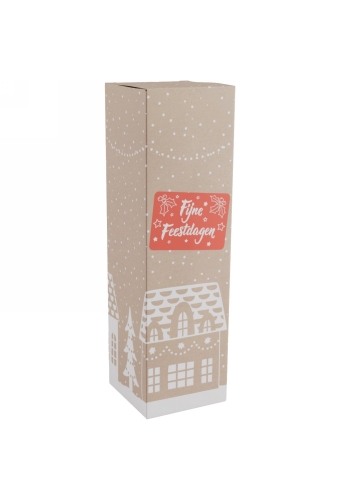 Wijndozen 1-Fles Huisje Fijne Feestdagen 9.5x9.5x33cm 10stuks