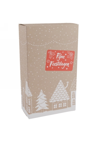 Wijndozen Huisjes Fijne Feestdagen voor 2 fles 19x9.5x33cm 10stuks