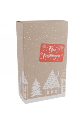 Wijndozen Huisjes Fijne Feestdagen voor 2 fles 19x9.5x33cm 10stuks