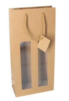 Wijnflestas Vintura Kraft 2 fles Met Venster & Koord 18x9x38cm 10stuks