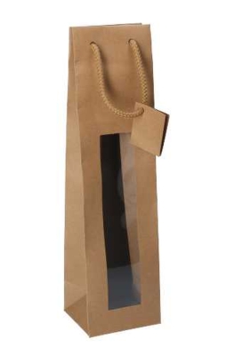 Wijnflestas Vintura Kraft Mat Met Venster 10x9x38cm 1 fles 20stuks