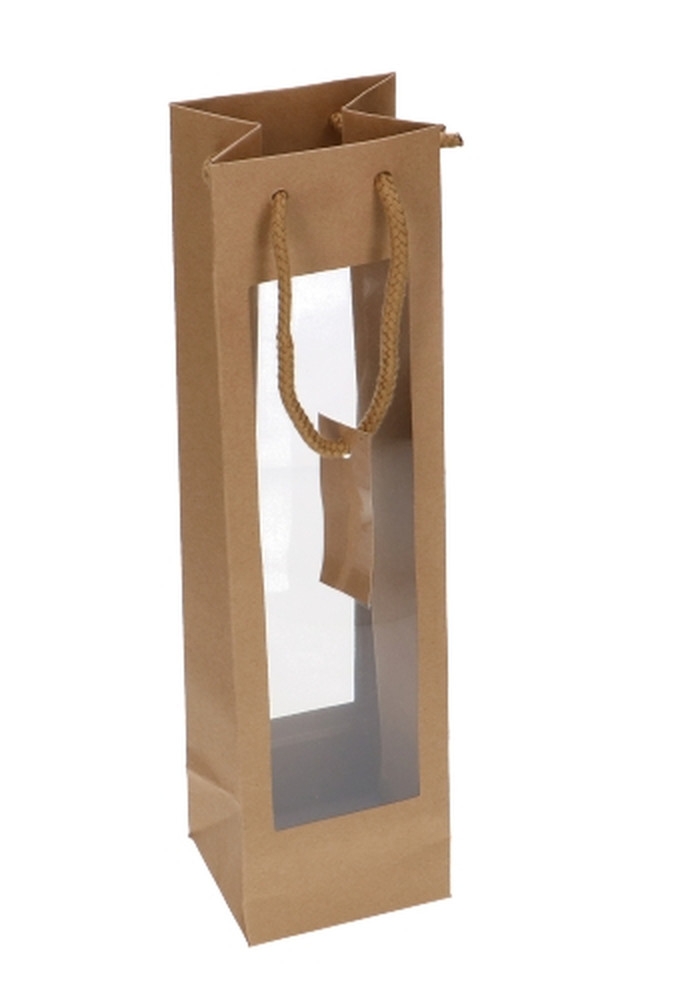 Wijnflestas Kraft Met XL Venster 10x9x40cm 1fles 20stuks