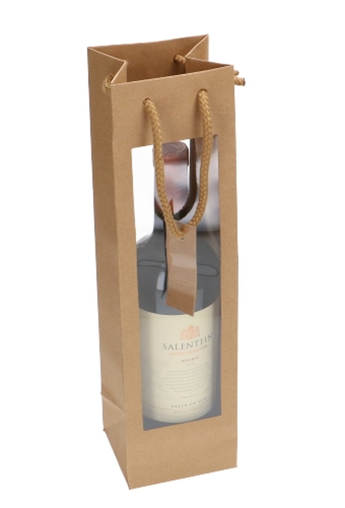 Wijnflestas Kraft Met XL Venster 10x9x40cm 1fles 20stuks