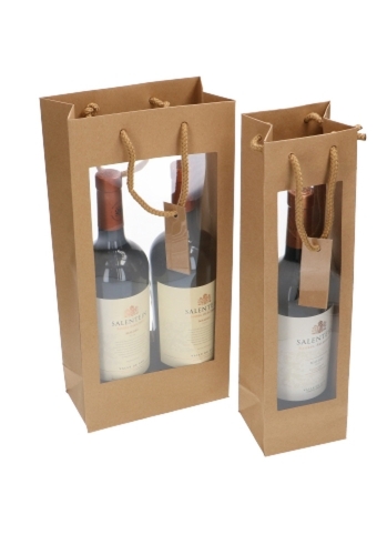 Wijnflestas Kraft Met XL Venster 10x9x40cm 1fles 20stuks
