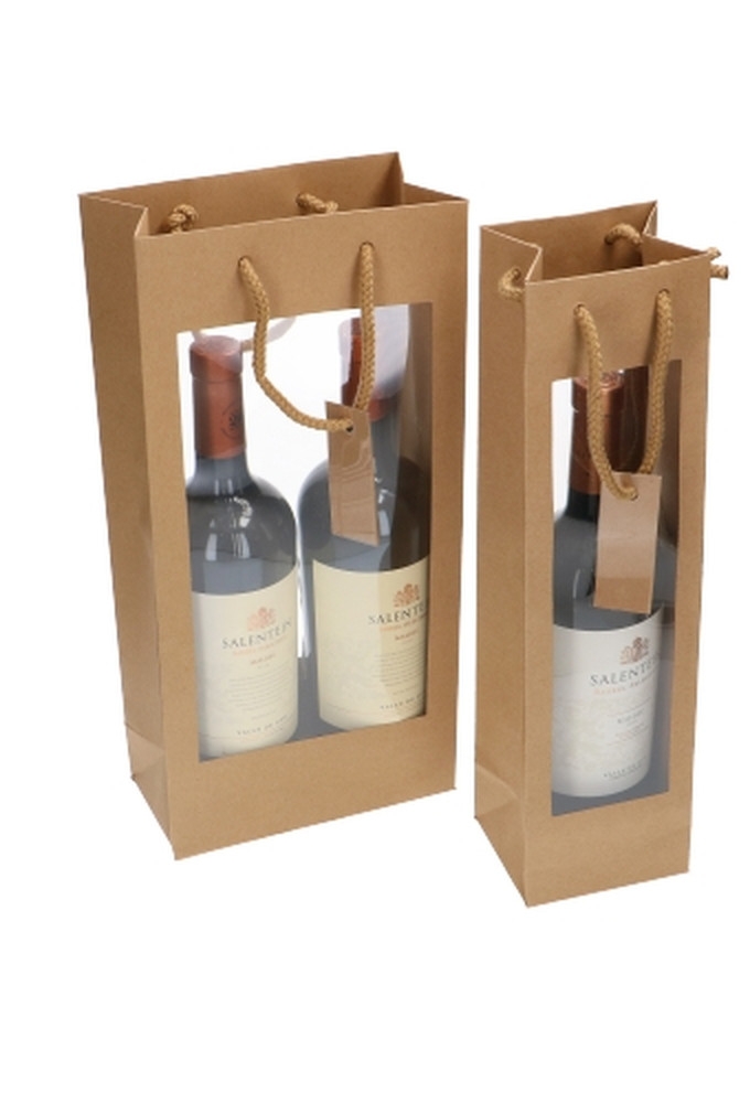 Wijnflestas Kraft Met XL Venster 10x9x40cm 1fles 20stuks