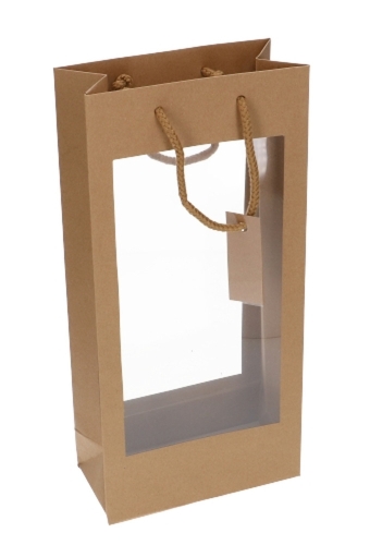 Wijnflestas Kraft Met XL Venster 18x9x38cm 2 fles 10stuks