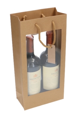 Wijnflestas Kraft Met XL Venster 18x9x38cm 2 fles 10stuks