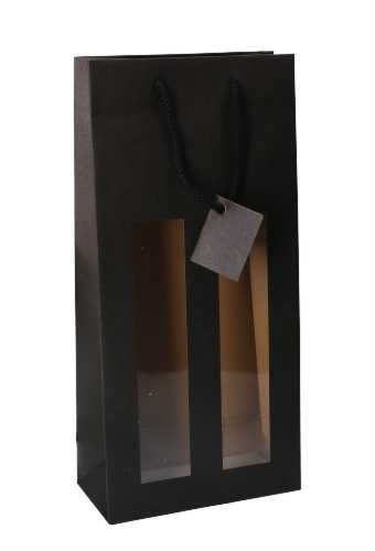 Wijnflestas Vintura Zwart Mat 2 fles Met Venster & Koord 18x9x38cm10stuks