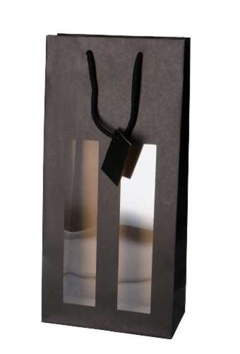 Wijnflestas Vintura Zwart Mat 2 fles Met Venster & Koord 18x9x38cm10stuks