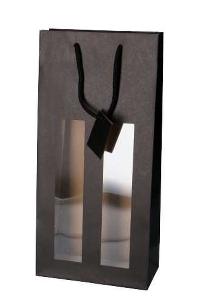 Wijnflestas Vintura Zwart Mat 2 fles Met Venster & Koord 18x9x38cm10stuks