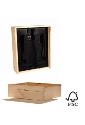 Wijnkist 1 Fles Schuifdeksel Met Inlay voor 2 Champagne gl. 12stuks