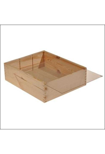 Wijnkist 3 Fles Schuifdeksel & Venster 34x27x9cm 10stuks