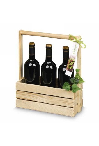 Wijnkist Met Houten Hengsel 27.5x10x34cm 3 fles 10stuks