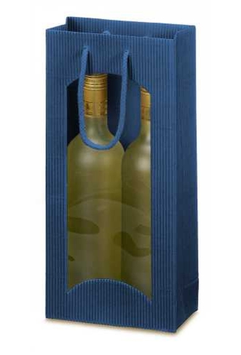Wijntasje Met Venster 2fl Geribbeld Blauw 17x8.5x36cm 20stuks