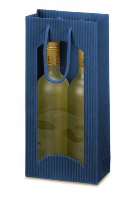 Wijntasje Met Venster 2fl Geribbeld Blauw 17x8.5x36cm 20stuks