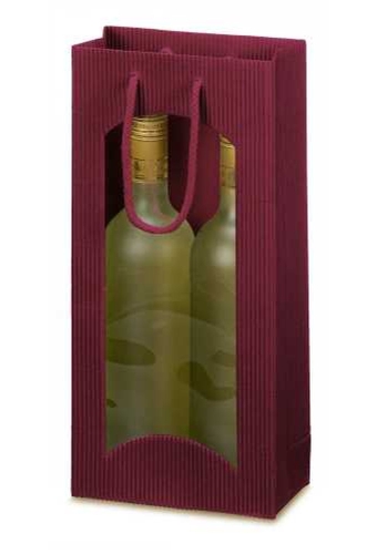 Wijntasje Met Venster 2fl Geribbeld Bordeaux 17x8.5x36cm.20stuks