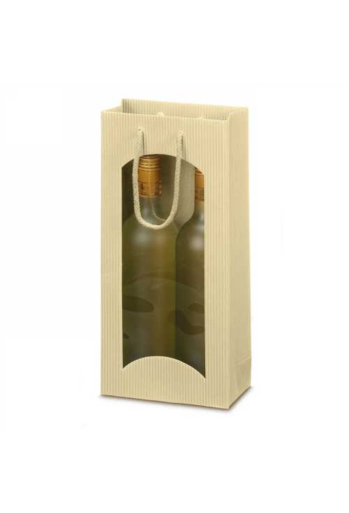 Wijntasje Met Venster 2fl Geribbeld Creme 17x8.5x36cm 20stuks