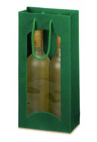Wijntasje Met Venster 2fl Geribbeld Groen 17x8.5x36cm 20stuks