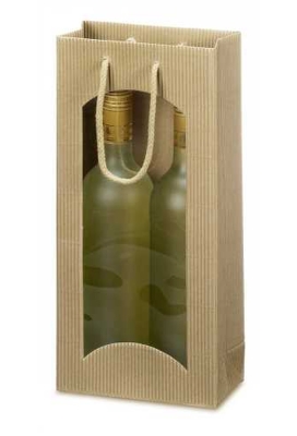 Wijntasje Met Venster 2fl Geribbeld Naturel 17x8.5x36cm 20stuks
