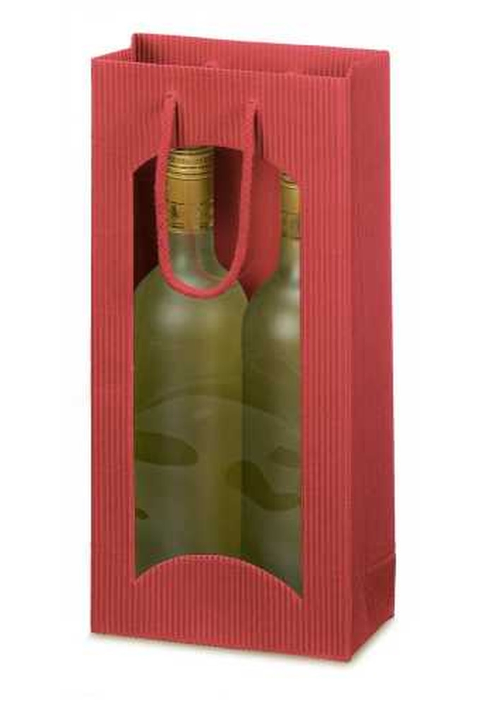 Wijntasje Met Venster 2fl Geribbeld Rood 17x8.5x36cm 20stuks
