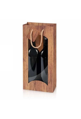 Wijntasje Met Venster 2fles Timber 17x8.5x36cm 20stuks