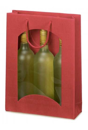 Wijntasje Met Venster 3 fles Geribbeld Rood 25x8.5x36cm 20stuks