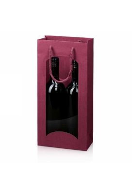 Wijntasje Venster Linnentextuur Bordeaux 2 fles 17x8.5x36cm 20stuks