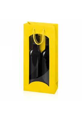 Wijntasje Venster Linnentextuur Geel 2 fles 17x8.5x36cm.20stuks
